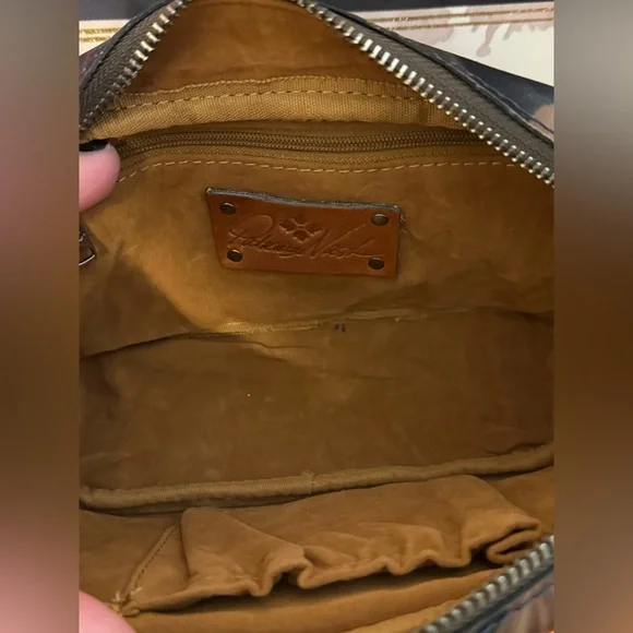 Patricia Nash Floral Leather Cosmetic Case in Burgundy, Navy & Tan - Picture 8 of 9